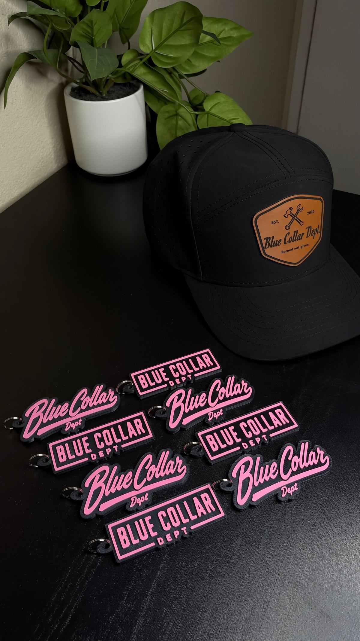Blue Collar Dept Keychain Breast Cancer